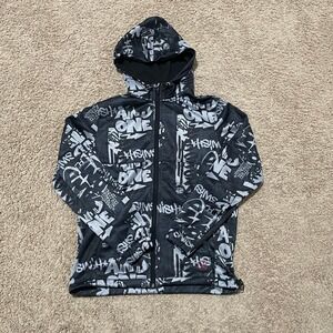 AND1 Jacket Mens Small Black White Graffiti Print Basketball Zip Streetwear Hoop